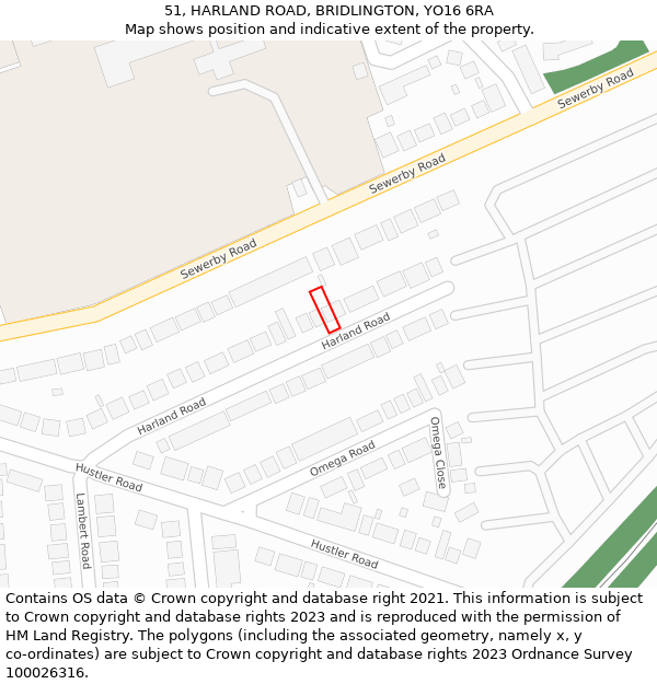 51, HARLAND ROAD, BRIDLINGTON, YO16 6RA: Location map and indicative extent of plot