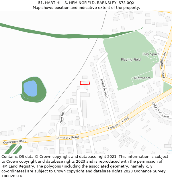 51, HART HILLS, HEMINGFIELD, BARNSLEY, S73 0QX: Location map and indicative extent of plot