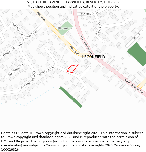 51, HARTHILL AVENUE, LECONFIELD, BEVERLEY, HU17 7LN: Location map and indicative extent of plot