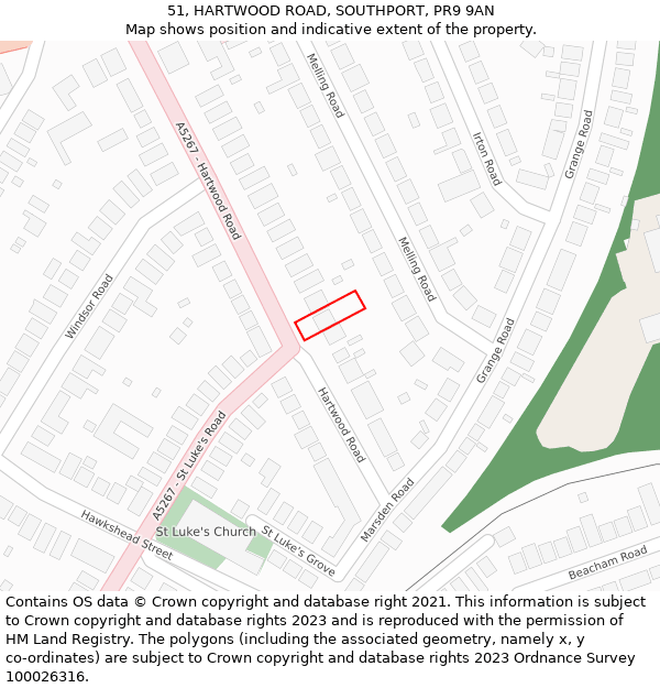 51, HARTWOOD ROAD, SOUTHPORT, PR9 9AN: Location map and indicative extent of plot