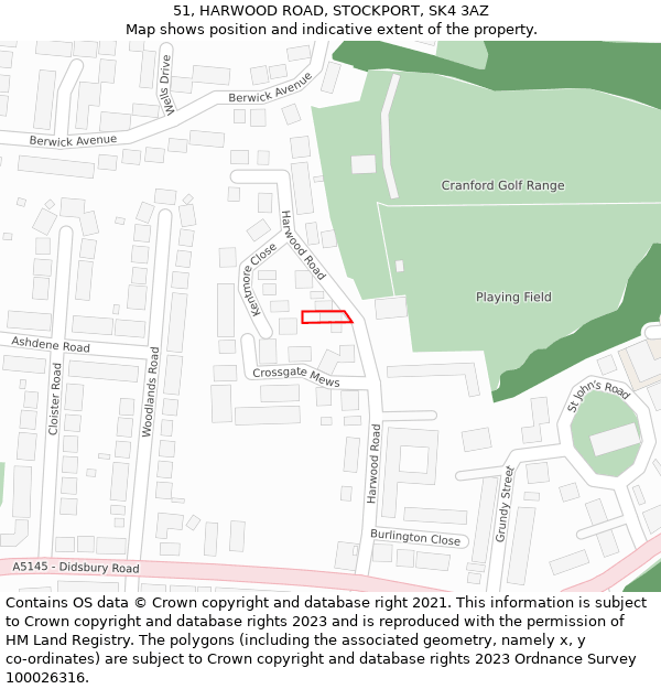 51, HARWOOD ROAD, STOCKPORT, SK4 3AZ: Location map and indicative extent of plot