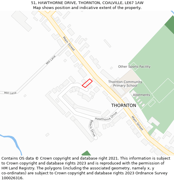 51, HAWTHORNE DRIVE, THORNTON, COALVILLE, LE67 1AW: Location map and indicative extent of plot