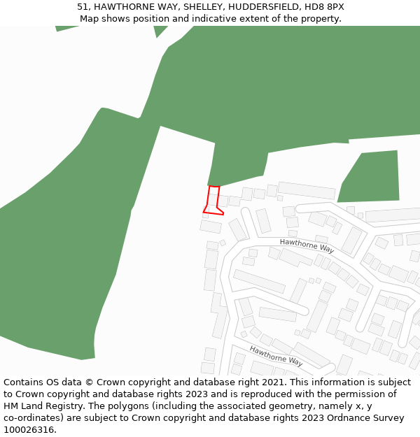 51, HAWTHORNE WAY, SHELLEY, HUDDERSFIELD, HD8 8PX: Location map and indicative extent of plot