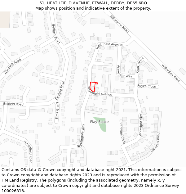 51, HEATHFIELD AVENUE, ETWALL, DERBY, DE65 6RQ: Location map and indicative extent of plot