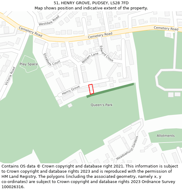 51, HENRY GROVE, PUDSEY, LS28 7FD: Location map and indicative extent of plot