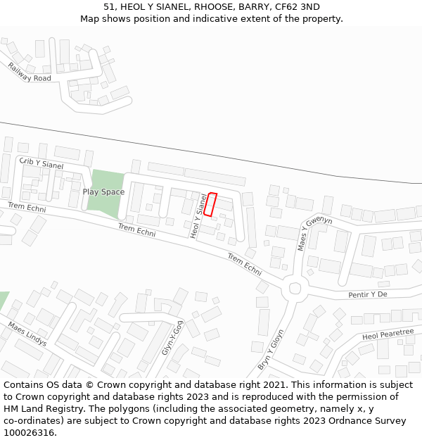 51, HEOL Y SIANEL, RHOOSE, BARRY, CF62 3ND: Location map and indicative extent of plot