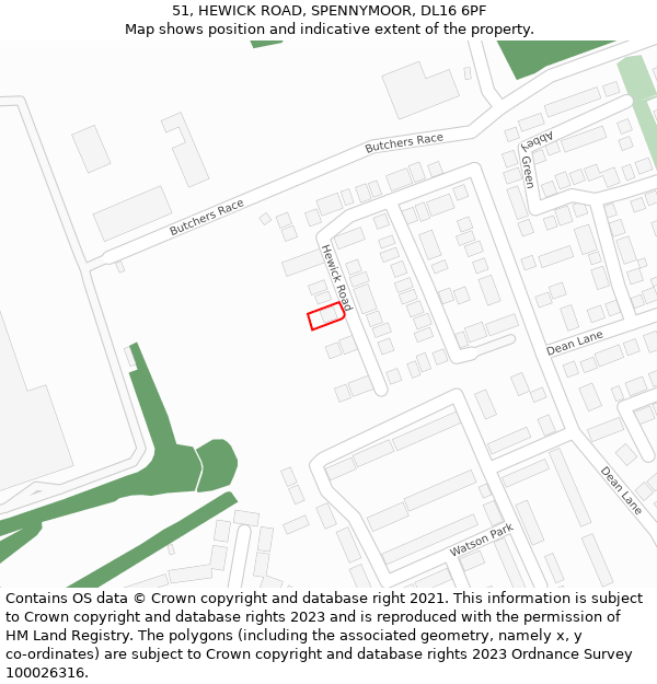 51, HEWICK ROAD, SPENNYMOOR, DL16 6PF: Location map and indicative extent of plot