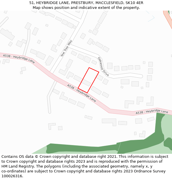 51, HEYBRIDGE LANE, PRESTBURY, MACCLESFIELD, SK10 4ER: Location map and indicative extent of plot
