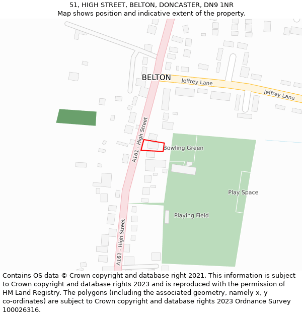 51, HIGH STREET, BELTON, DONCASTER, DN9 1NR: Location map and indicative extent of plot