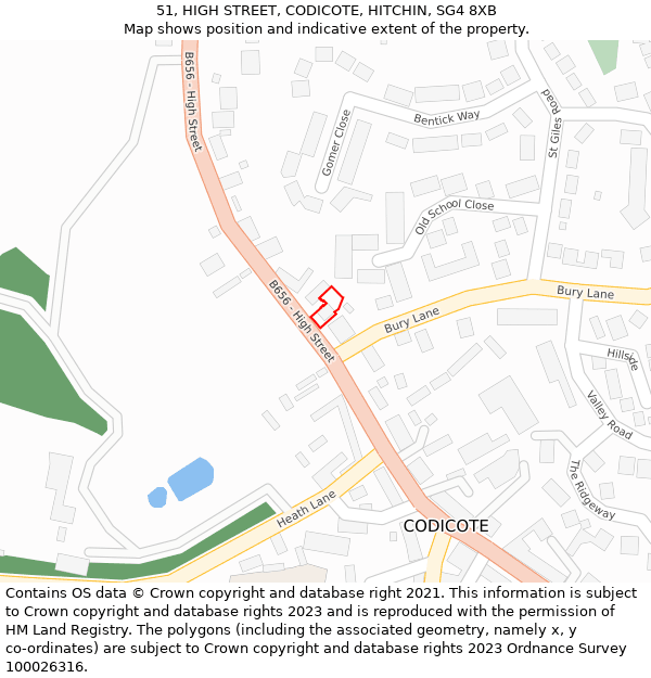 51, HIGH STREET, CODICOTE, HITCHIN, SG4 8XB: Location map and indicative extent of plot