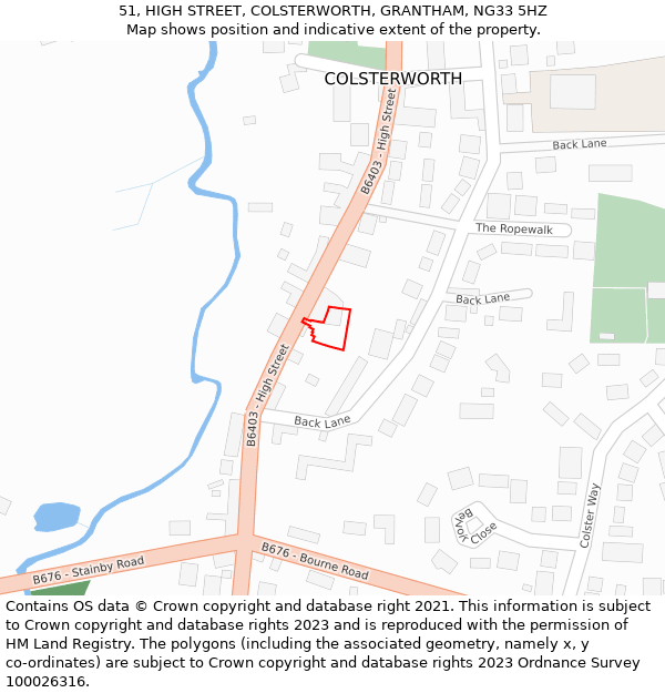 51, HIGH STREET, COLSTERWORTH, GRANTHAM, NG33 5HZ: Location map and indicative extent of plot