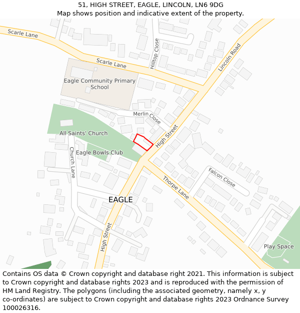 51, HIGH STREET, EAGLE, LINCOLN, LN6 9DG: Location map and indicative extent of plot