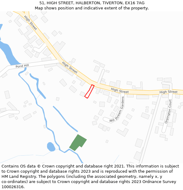 51, HIGH STREET, HALBERTON, TIVERTON, EX16 7AG: Location map and indicative extent of plot