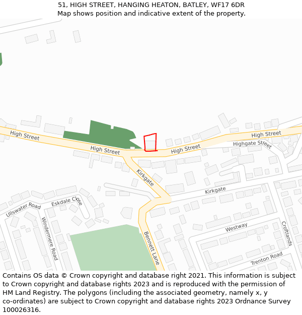 51, HIGH STREET, HANGING HEATON, BATLEY, WF17 6DR: Location map and indicative extent of plot