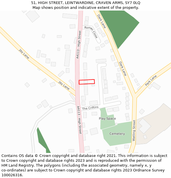 51, HIGH STREET, LEINTWARDINE, CRAVEN ARMS, SY7 0LQ: Location map and indicative extent of plot