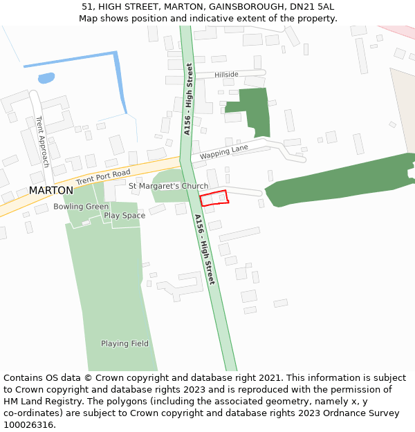 51, HIGH STREET, MARTON, GAINSBOROUGH, DN21 5AL: Location map and indicative extent of plot