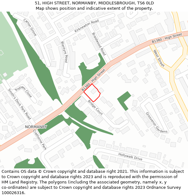 51, HIGH STREET, NORMANBY, MIDDLESBROUGH, TS6 0LD: Location map and indicative extent of plot