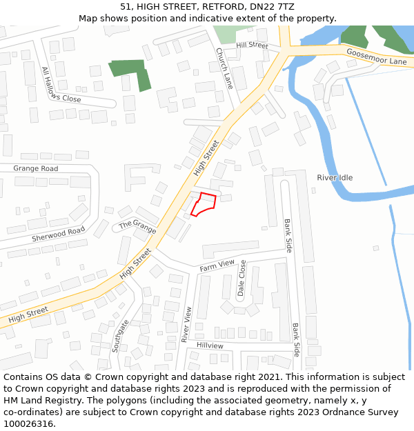 51, HIGH STREET, RETFORD, DN22 7TZ: Location map and indicative extent of plot