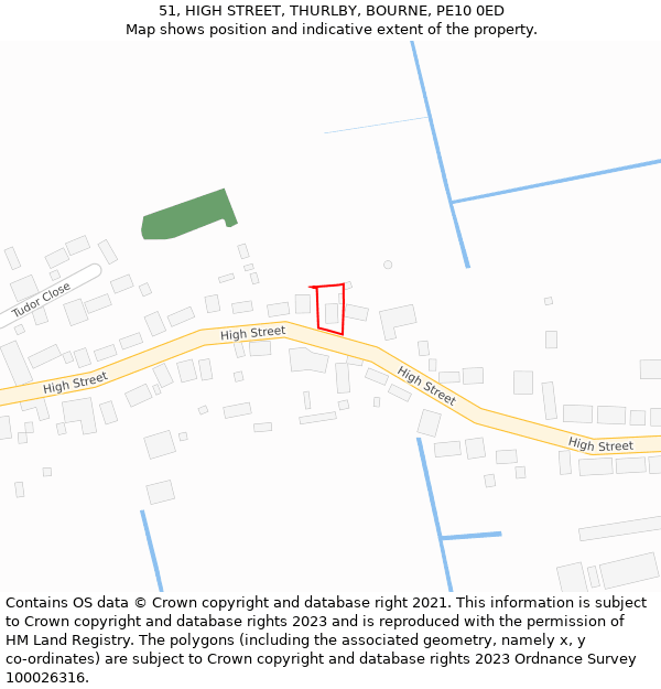 51, HIGH STREET, THURLBY, BOURNE, PE10 0ED: Location map and indicative extent of plot