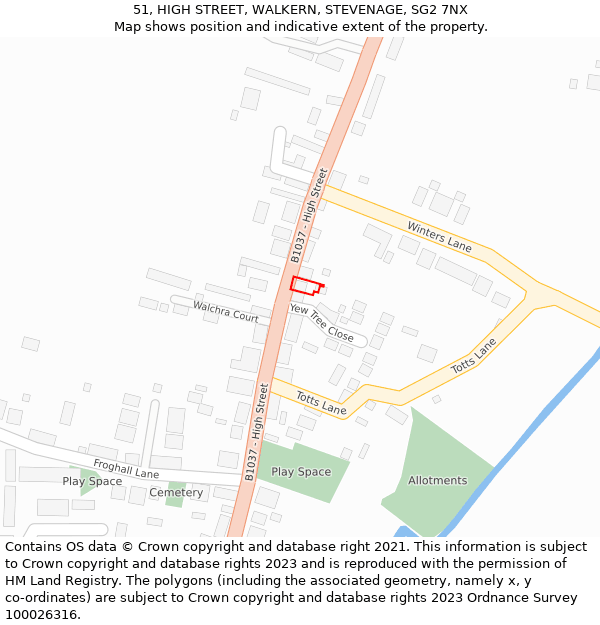 51, HIGH STREET, WALKERN, STEVENAGE, SG2 7NX: Location map and indicative extent of plot