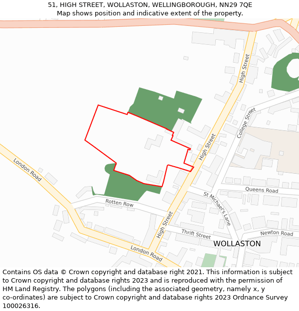 51, HIGH STREET, WOLLASTON, WELLINGBOROUGH, NN29 7QE: Location map and indicative extent of plot