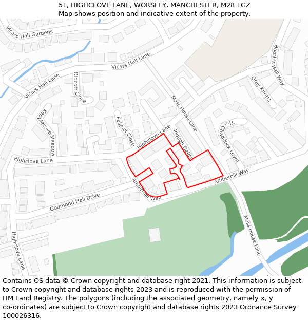 51, HIGHCLOVE LANE, WORSLEY, MANCHESTER, M28 1GZ: Location map and indicative extent of plot