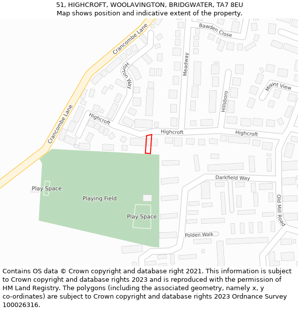 51, HIGHCROFT, WOOLAVINGTON, BRIDGWATER, TA7 8EU: Location map and indicative extent of plot