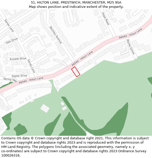 51, HILTON LANE, PRESTWICH, MANCHESTER, M25 9SA: Location map and indicative extent of plot