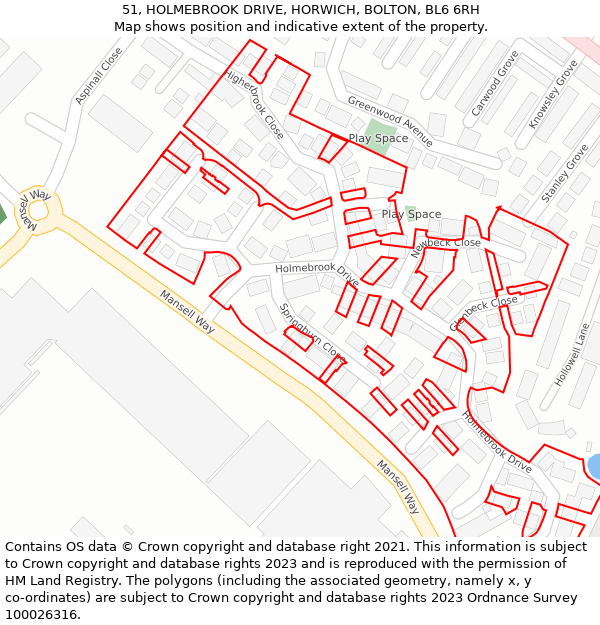 51, HOLMEBROOK DRIVE, HORWICH, BOLTON, BL6 6RH: Location map and indicative extent of plot