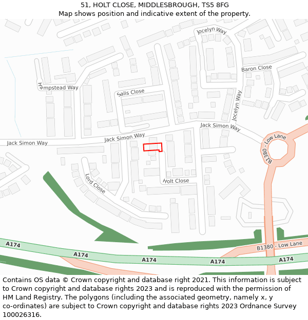 51, HOLT CLOSE, MIDDLESBROUGH, TS5 8FG: Location map and indicative extent of plot