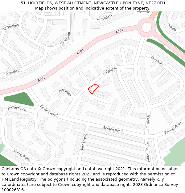 51, HOLYFIELDS, WEST ALLOTMENT, NEWCASTLE UPON TYNE, NE27 0EU: Location map and indicative extent of plot