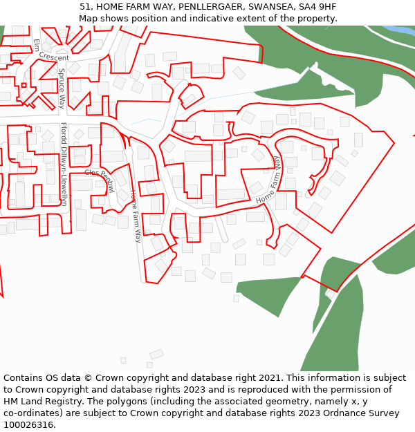 51, HOME FARM WAY, PENLLERGAER, SWANSEA, SA4 9HF: Location map and indicative extent of plot