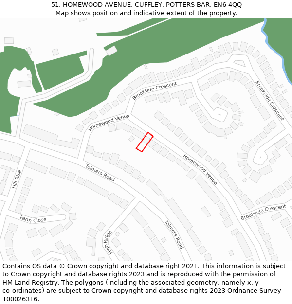 51, HOMEWOOD AVENUE, CUFFLEY, POTTERS BAR, EN6 4QQ: Location map and indicative extent of plot