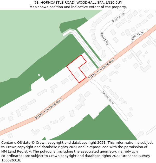 51, HORNCASTLE ROAD, WOODHALL SPA, LN10 6UY: Location map and indicative extent of plot