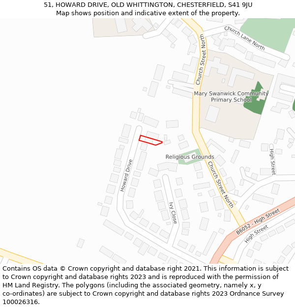 51, HOWARD DRIVE, OLD WHITTINGTON, CHESTERFIELD, S41 9JU: Location map and indicative extent of plot