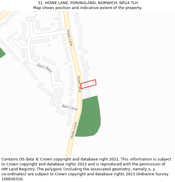 51, HOWE LANE, PORINGLAND, NORWICH, NR14 7LH: Location map and indicative extent of plot