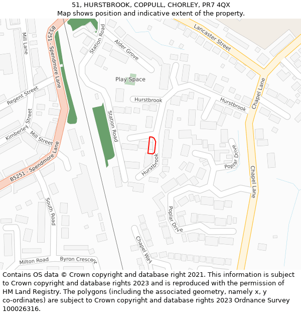 51, HURSTBROOK, COPPULL, CHORLEY, PR7 4QX: Location map and indicative extent of plot