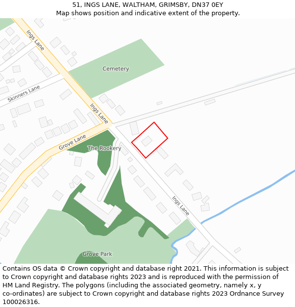 51, INGS LANE, WALTHAM, GRIMSBY, DN37 0EY: Location map and indicative extent of plot