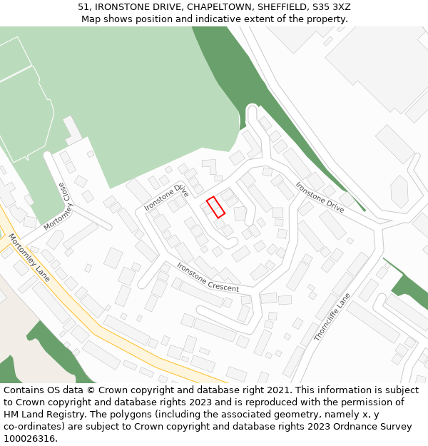 51, IRONSTONE DRIVE, CHAPELTOWN, SHEFFIELD, S35 3XZ: Location map and indicative extent of plot