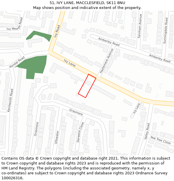 51, IVY LANE, MACCLESFIELD, SK11 8NU: Location map and indicative extent of plot