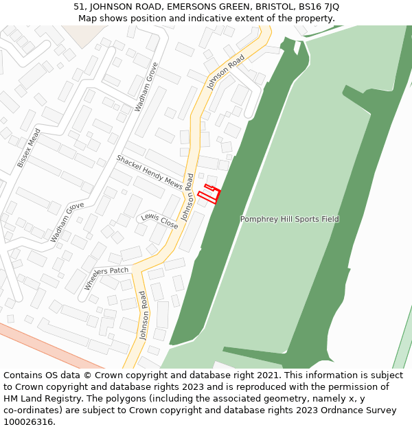 51, JOHNSON ROAD, EMERSONS GREEN, BRISTOL, BS16 7JQ: Location map and indicative extent of plot