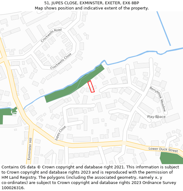 51, JUPES CLOSE, EXMINSTER, EXETER, EX6 8BP: Location map and indicative extent of plot