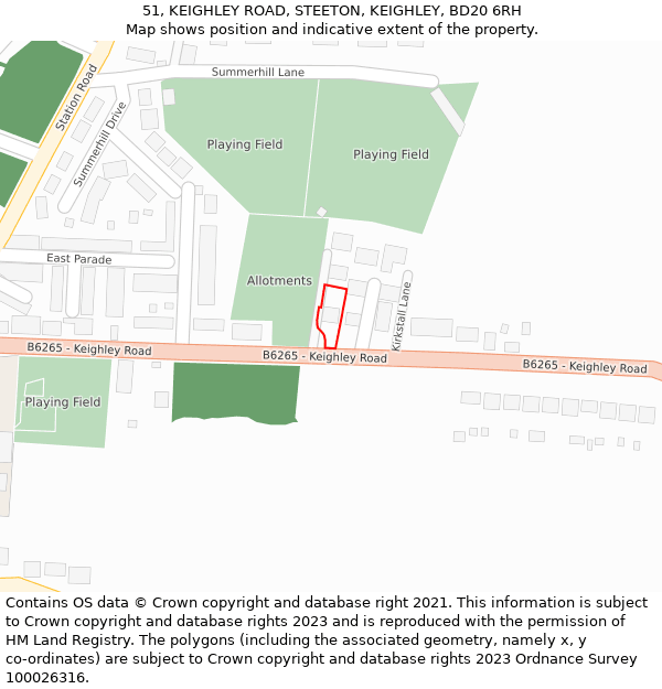 51, KEIGHLEY ROAD, STEETON, KEIGHLEY, BD20 6RH: Location map and indicative extent of plot