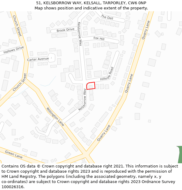 51, KELSBORROW WAY, KELSALL, TARPORLEY, CW6 0NP: Location map and indicative extent of plot