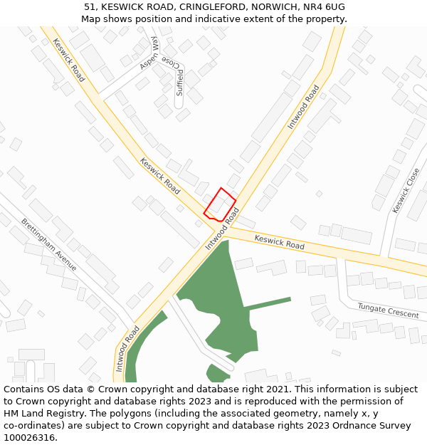 51, KESWICK ROAD, CRINGLEFORD, NORWICH, NR4 6UG: Location map and indicative extent of plot