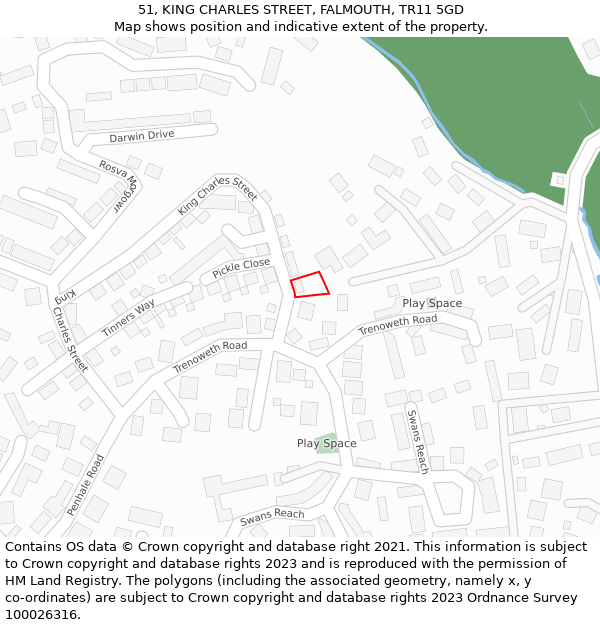 51, KING CHARLES STREET, FALMOUTH, TR11 5GD: Location map and indicative extent of plot