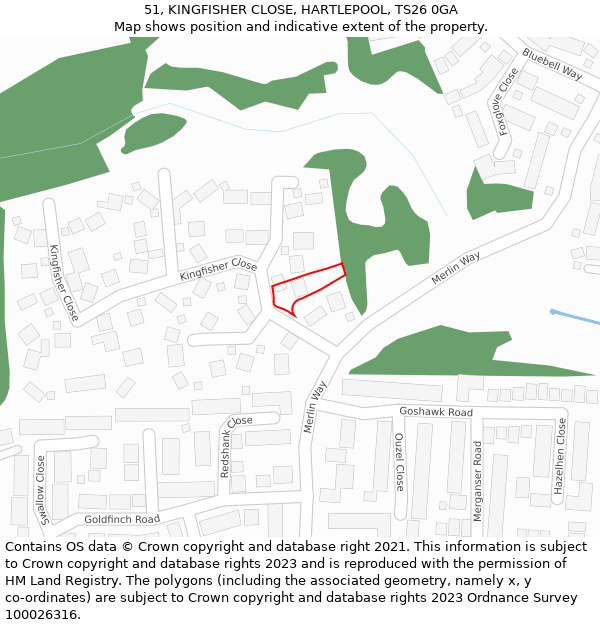 51, KINGFISHER CLOSE, HARTLEPOOL, TS26 0GA: Location map and indicative extent of plot