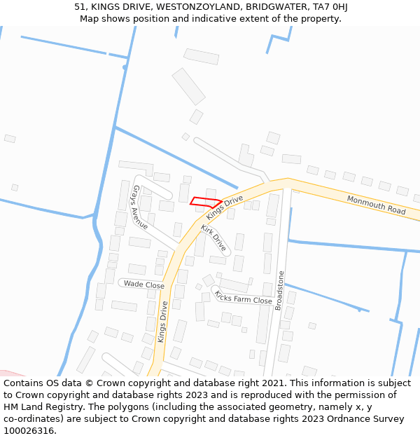 51, KINGS DRIVE, WESTONZOYLAND, BRIDGWATER, TA7 0HJ: Location map and indicative extent of plot