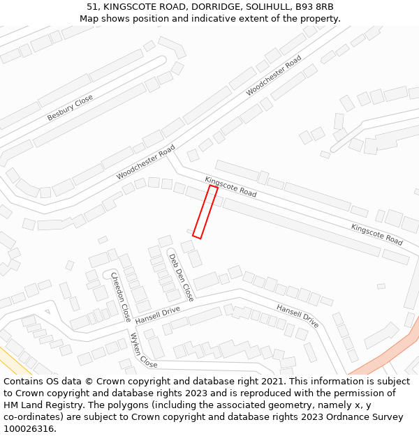 51, KINGSCOTE ROAD, DORRIDGE, SOLIHULL, B93 8RB: Location map and indicative extent of plot