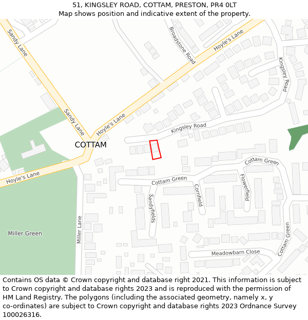51, KINGSLEY ROAD, COTTAM, PRESTON, PR4 0LT: Location map and indicative extent of plot